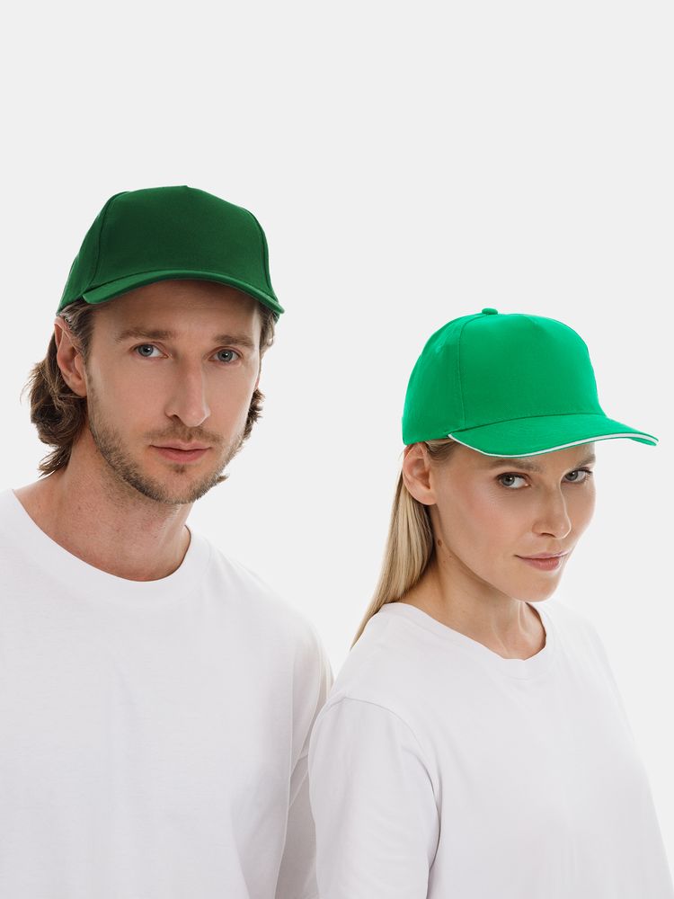 Бейсболка Long Beach, ярко-зеленая с белым-7