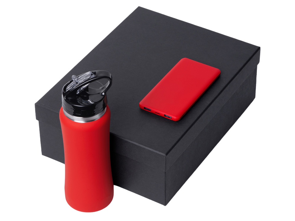 Подарочный набор с бутылкой для воды и повербанком С1, 5000 mAh, красный-1