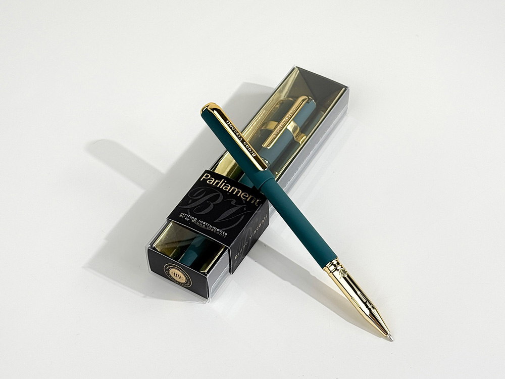 Ручка пластиковая шариковая Parliament, 0,7 мм, синие чернила, зеленый/золотистый-4