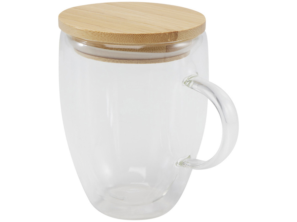 Стеклянная кружка Leona объемом 350 мл с бамбуковой крышкой - прозрачный-2