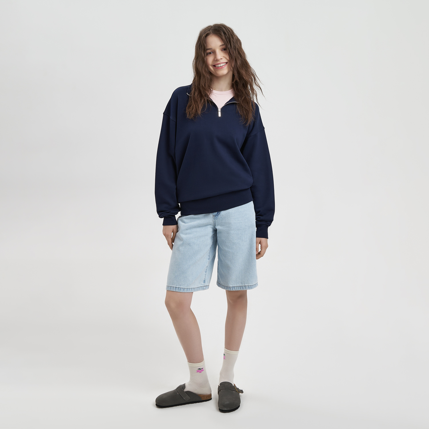 Толстовка на молнии унисекс FLOW, темно-синяя-1