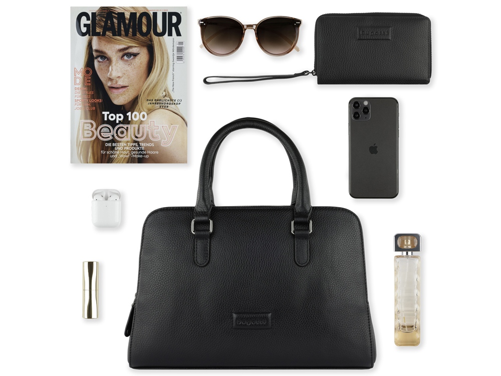 Сумка женская BUGATTI Elsa, чёрная, воловья кожа/полиэстер, 32х13х22 см-10