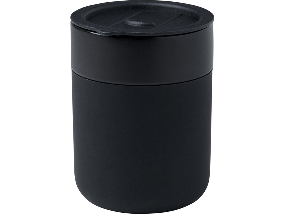 Java керамическая кружка емкостью 330 мл с силиконовой оберткой и пластиковой крышкой - сплошной черный-0