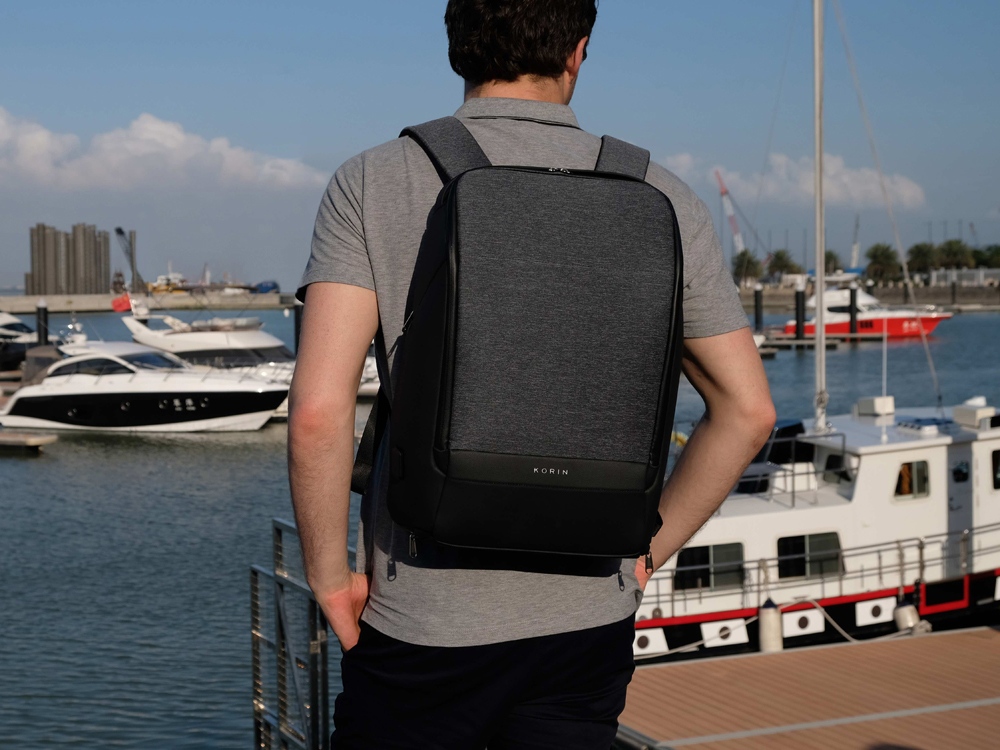 Антикражный рюкзак FlexPackPro для ноутбука 15.6, серый/черный-15