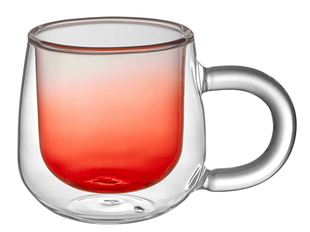 Кружка с двойными стенками с широкой ручкой и градиентным покрытием Fog, красный-1