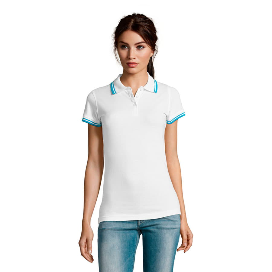 Поло женское PASADENA WOMEN 200, белый, голубой-1