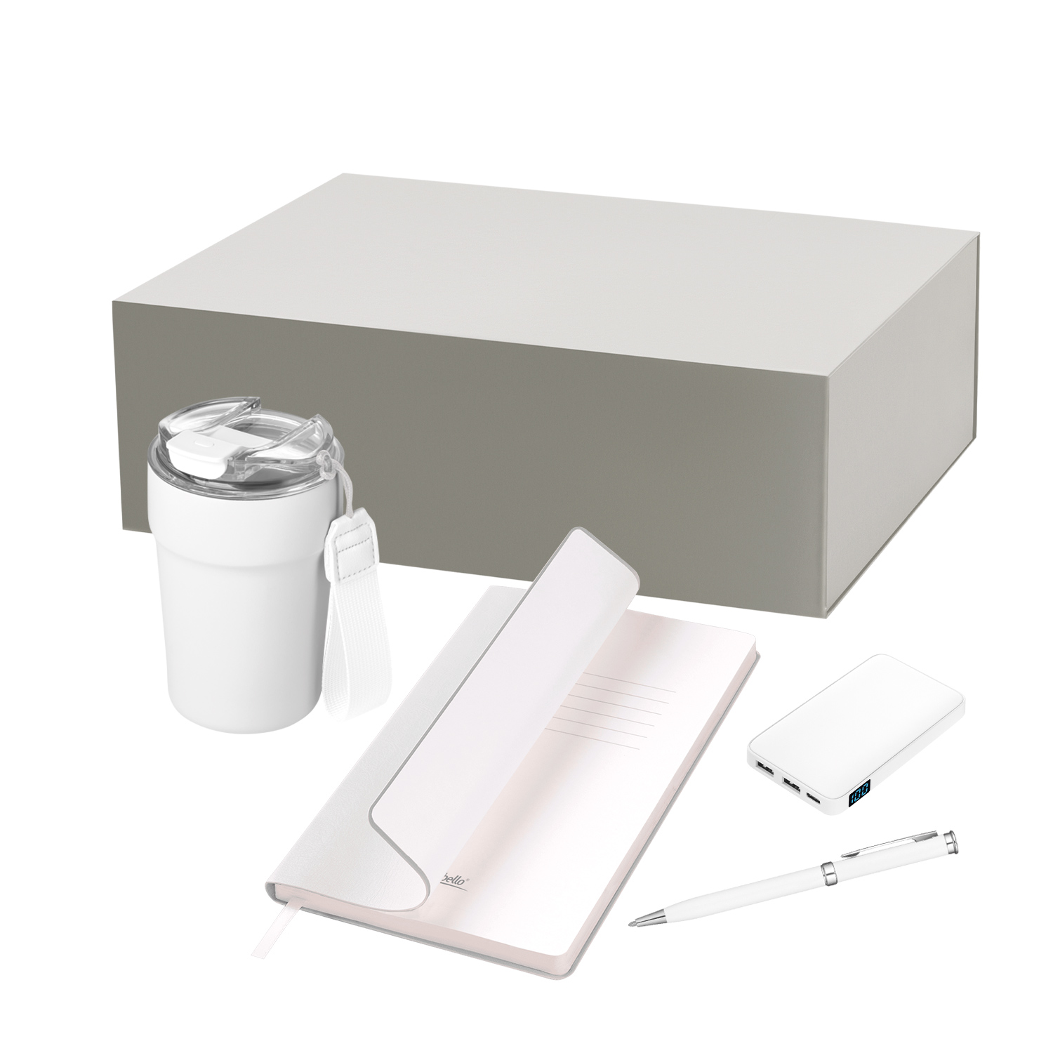 Подарочный набор Monaco, белый (термокружка, аккумулятор, ежедневник, ручка)-0