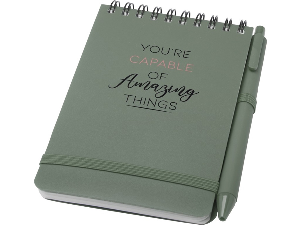 Блокнот Thalaasa формата А6 в твердой обложке из океанического пластика с шариковой ручкой - Зеленый яркий-5