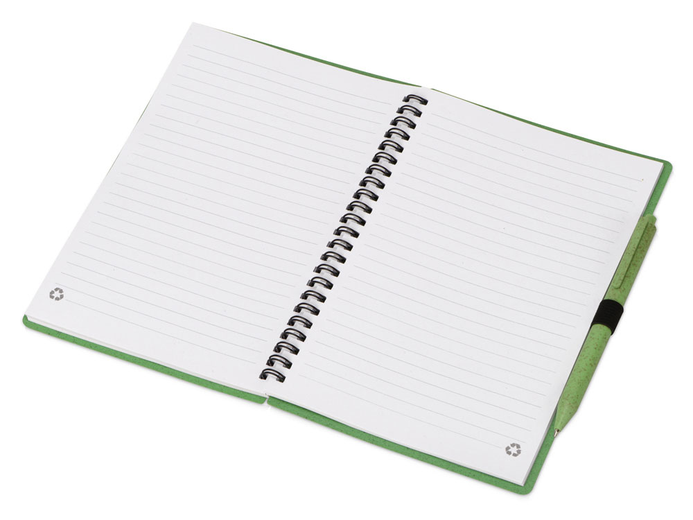 Блокнот А5 Toledo M, зеленый + ручка шариковая Pianta из пшеничной соломы, зеленый-2