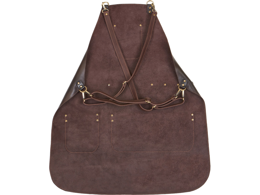 Фартук из натуральной кожи, материал: натуральная кожа КРС, цвет фартука: темно-коричневый, цвет ремней: коричневый тёмный, фурнитура из металлического сплава ЦАМ, цвет фурнитуры: антик, размер универсальный-6