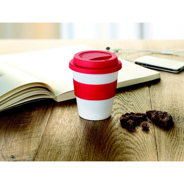 Стакан с крышкой из силикона, красный-1