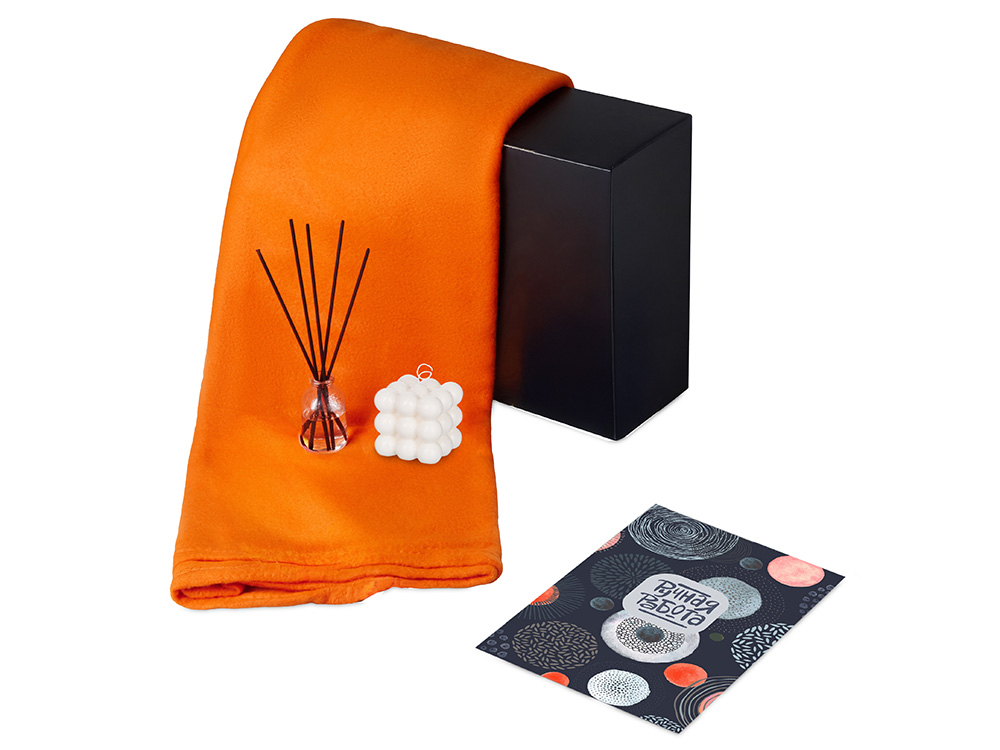 Подарочный набор с пледом, свечой и диффузором, оранжевый-1