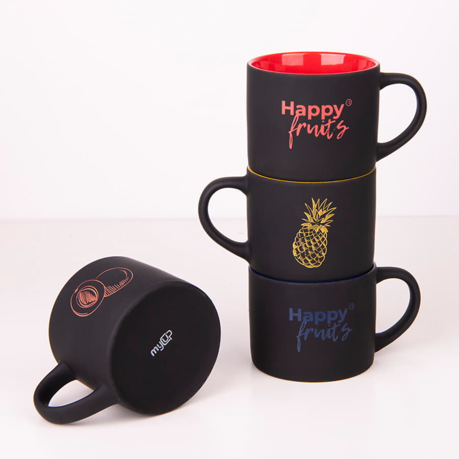 Кружка YASNA  с покрытием SOFT-TOUCH, черный с оранжевым, 310 мл, фарфор, черный, оранжевый-4