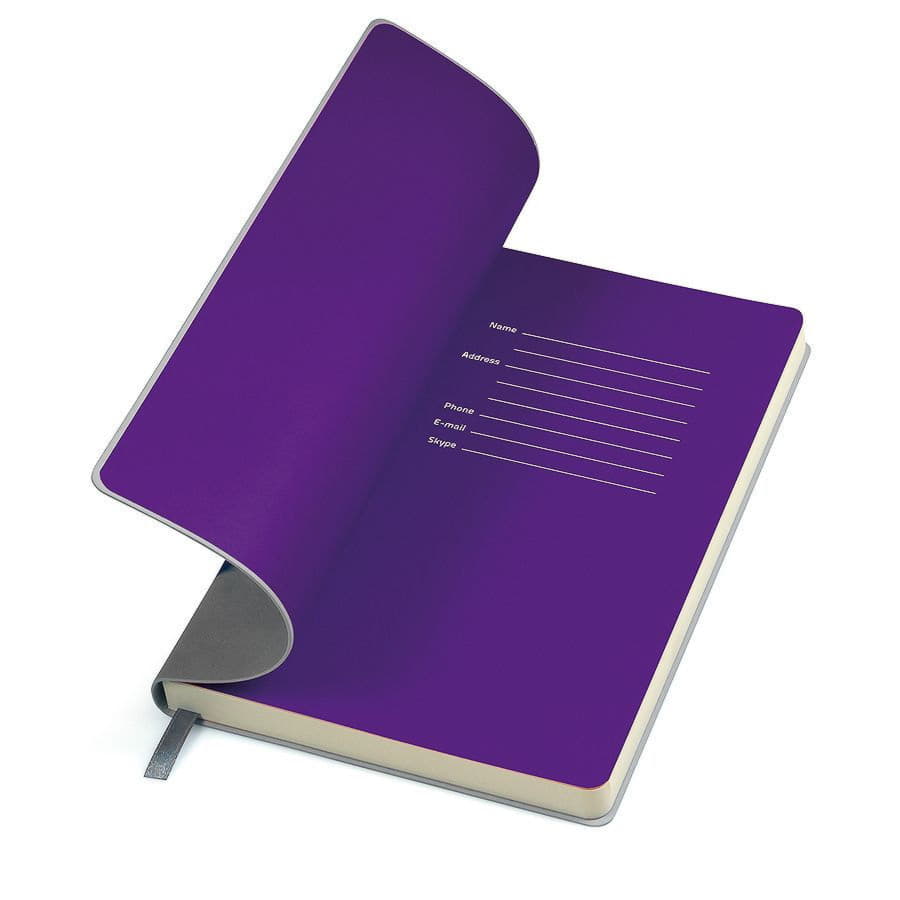 Бизнес-блокнот FUNKY А5, с цветным  форзацем, мягкая обложка,  в линейку, серый, фиолетовый-4