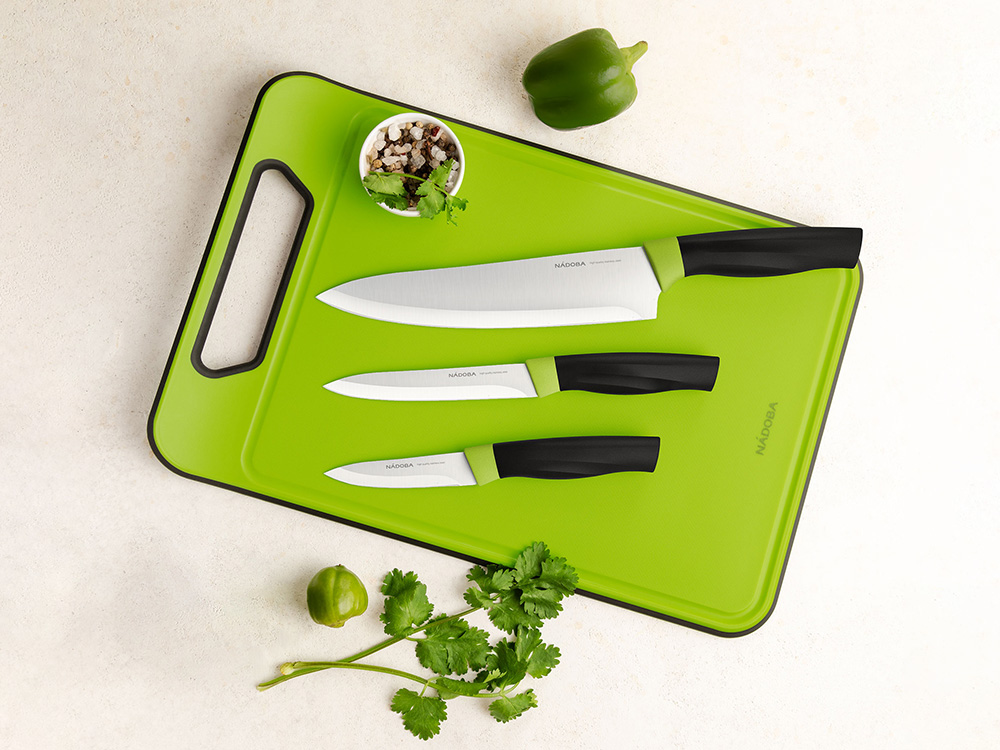 Набор из 3 ножей с пластиковой разделочной доской, NADOBA, серия OLIVIA-2