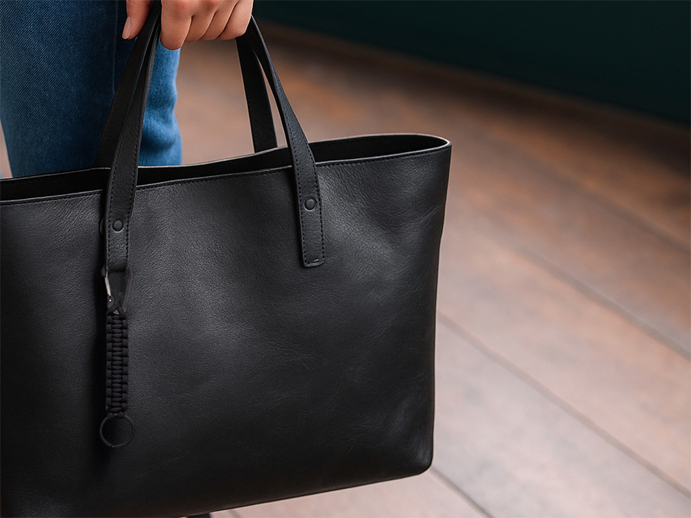 Брелок-веревочка Austere с карабином и кольцом, черный-2