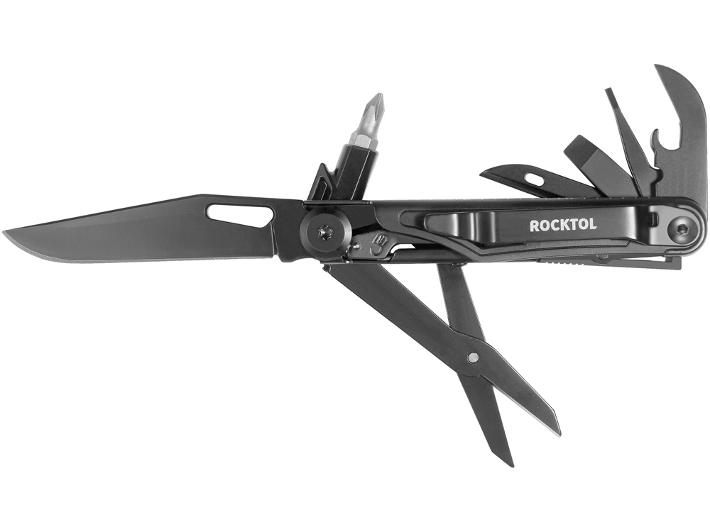 Нож-мультитул Rocktol 12 в 1, кожаный чехол, черный-0