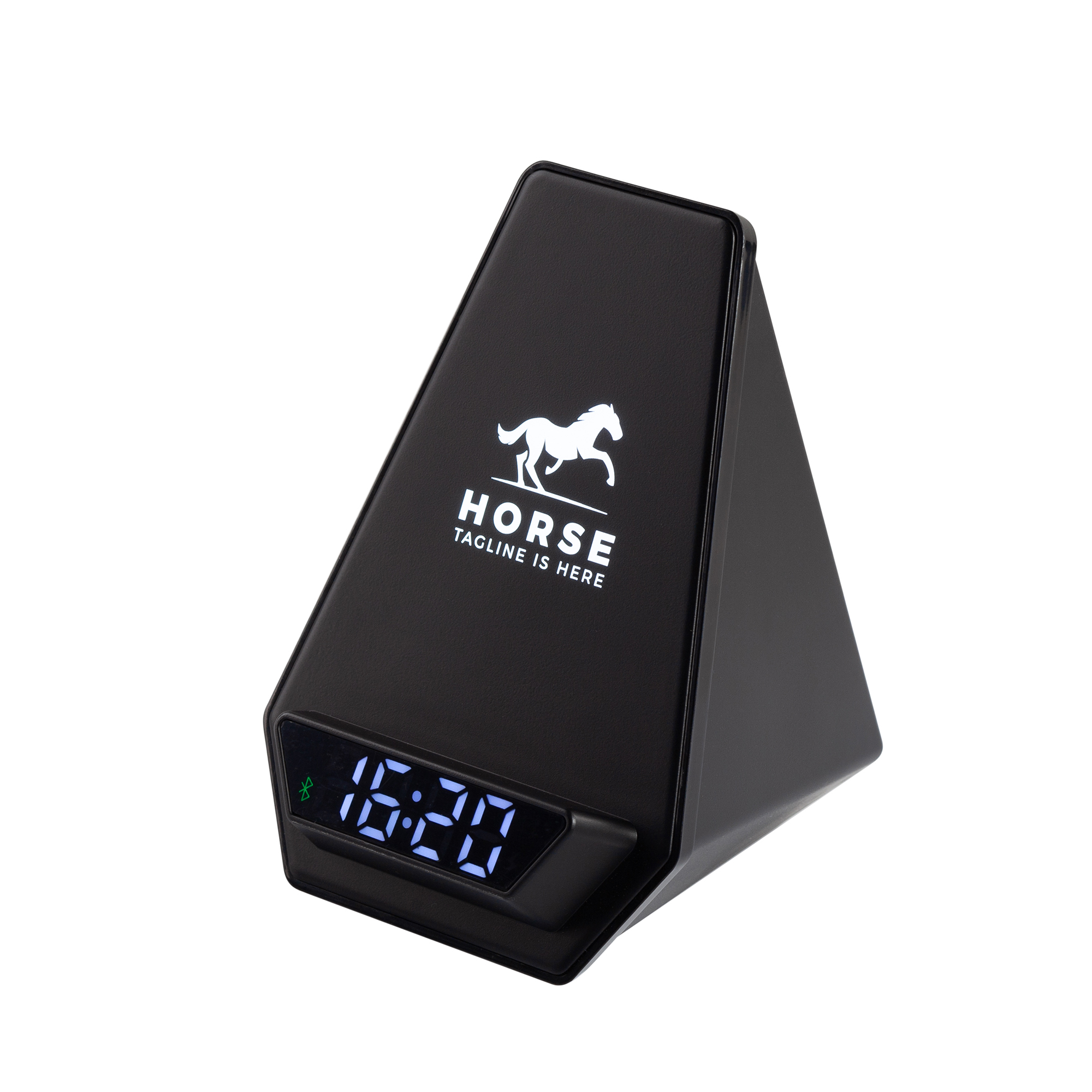 Настольная Bluetooth колонка (3Вт) "Smart Pyramid" с часами и беспроводным (15W) зарядным устройством, с подсветкой логотипа-0