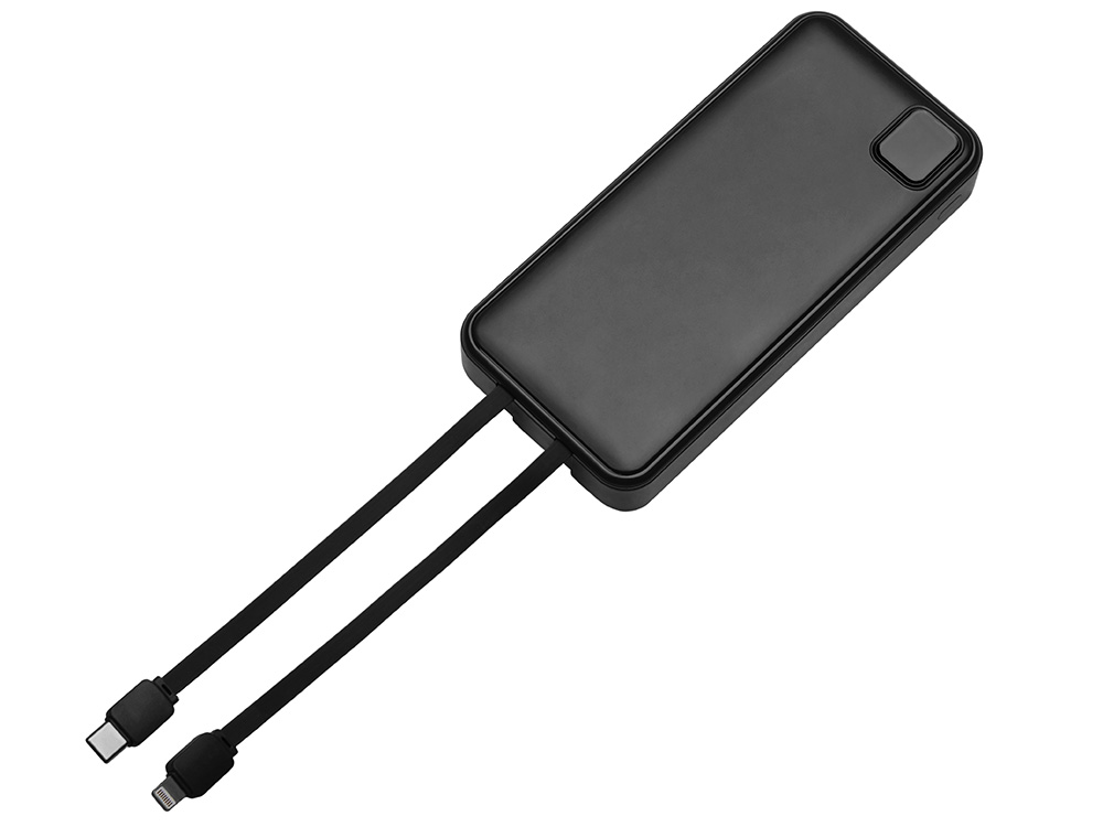 Внешний аккумулятор со встроенными кабелями Фрэйм Про, быстрая зарядка, 20000мач, черный-3