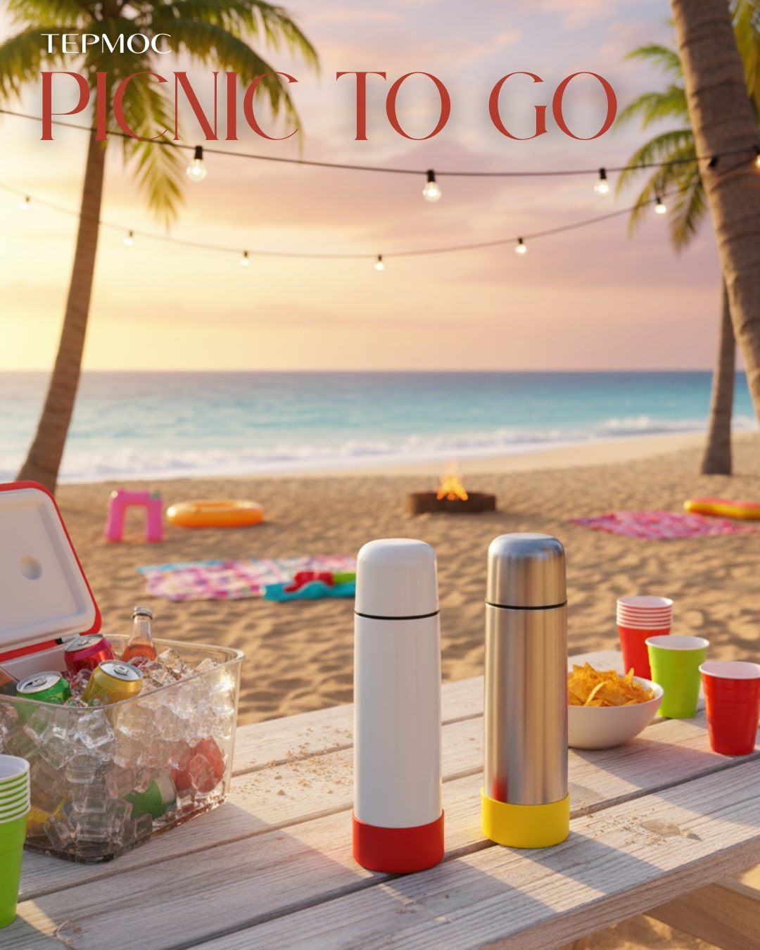 Термос Picnic Bright To Go, Белый/Красный-1