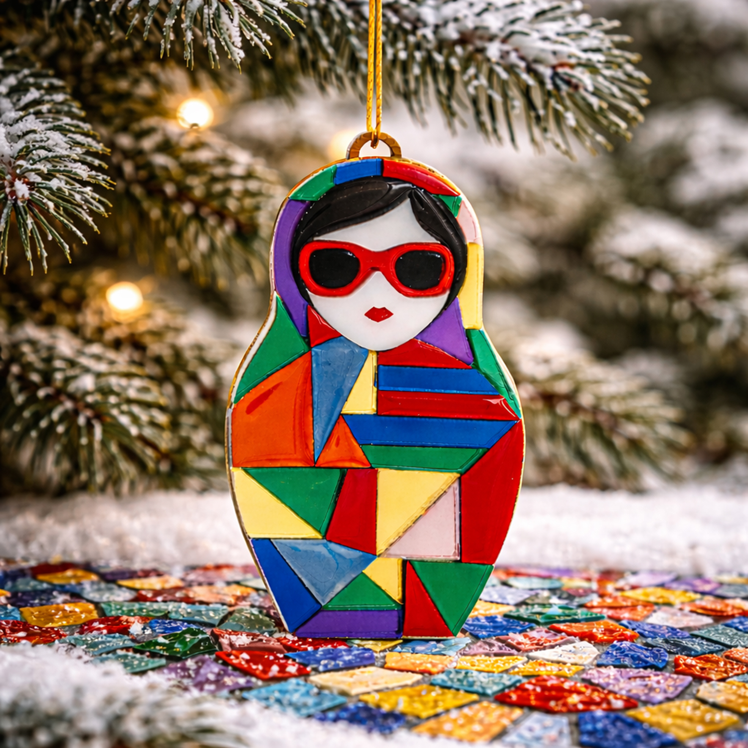 Ёлочная игрушка Матрешка с мозаикой (разноцветный)-6