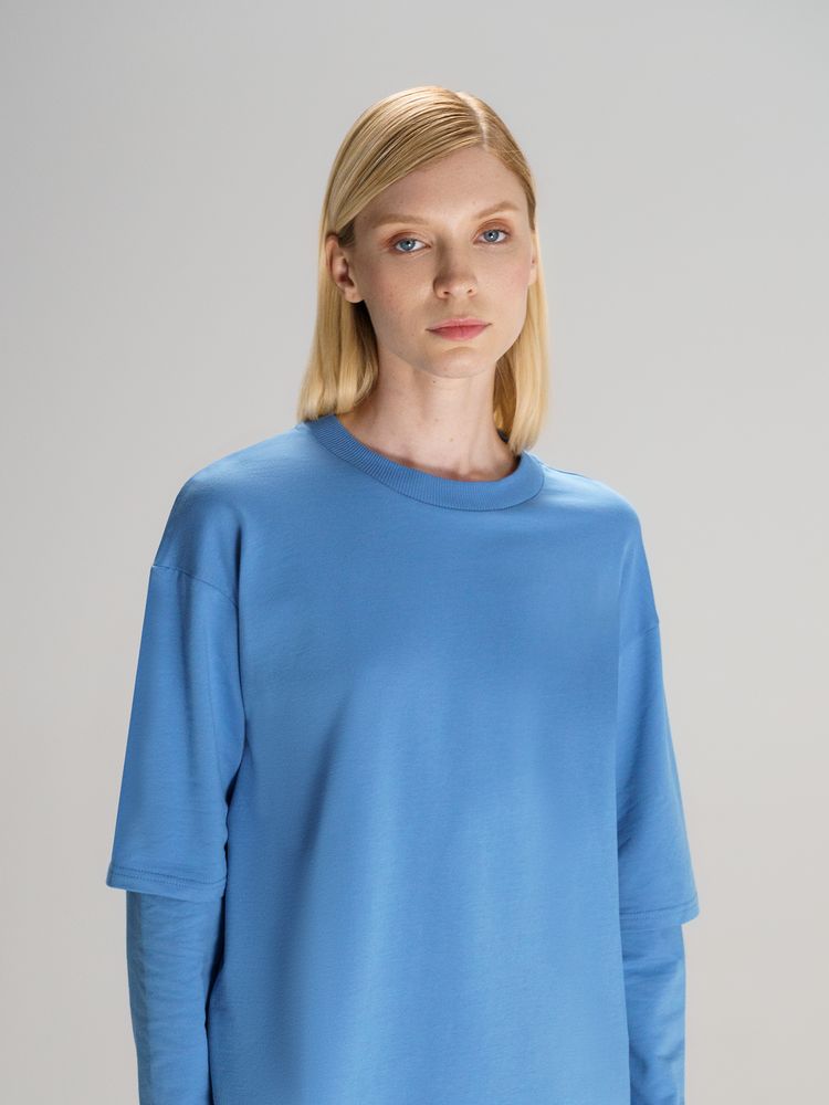 Футболка оверсайз с двойным рукавом Kosmos, синяя-0