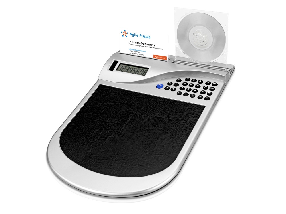 Коврик для компьютерной мыши с калькулятором и подставкой под мини-диски и визитки-0