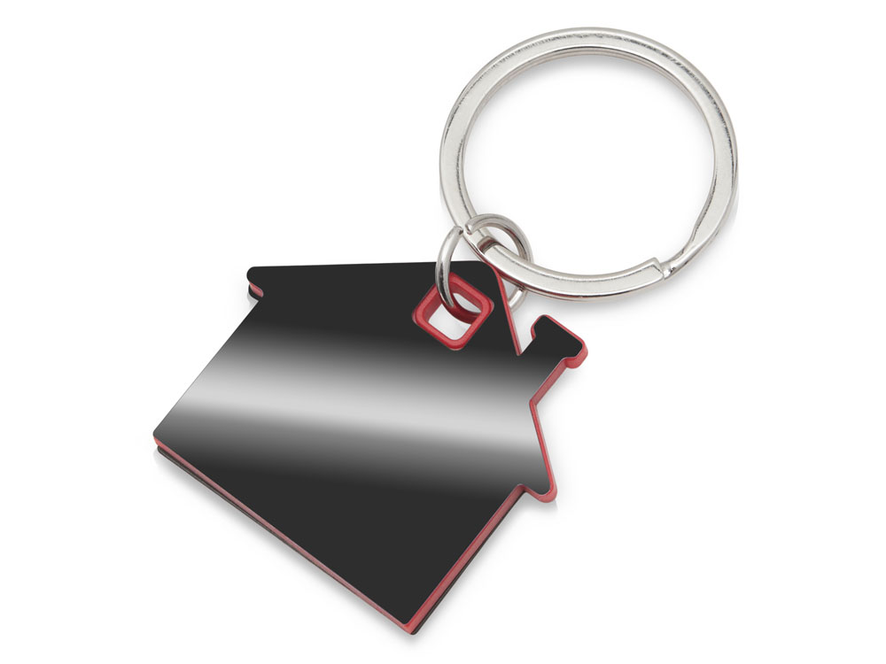 Металлический брелок с пластиковой цветной вставкой SteelPop House, серебристый с красным-0