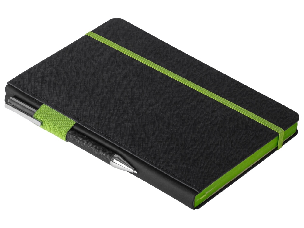 Бизнес блокнот Bossy с цветным срезом, твердая обложка, 128 листов, черный и зеленое яблоко-3
