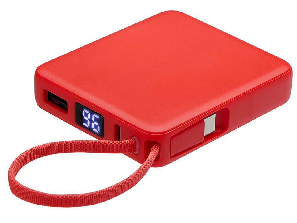Внешний аккумулятор со встроенным кабелем USB-C Дэнси, 5000 мАч, красный-1
