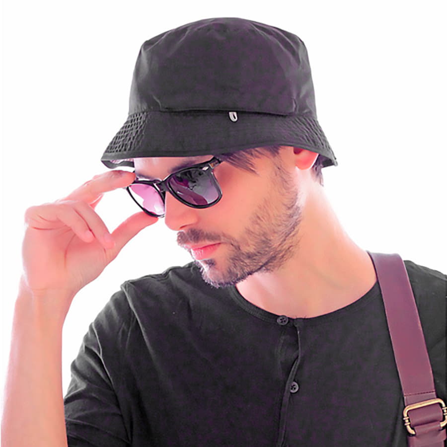 Панама BUCKET POCKET, черный, серый-3