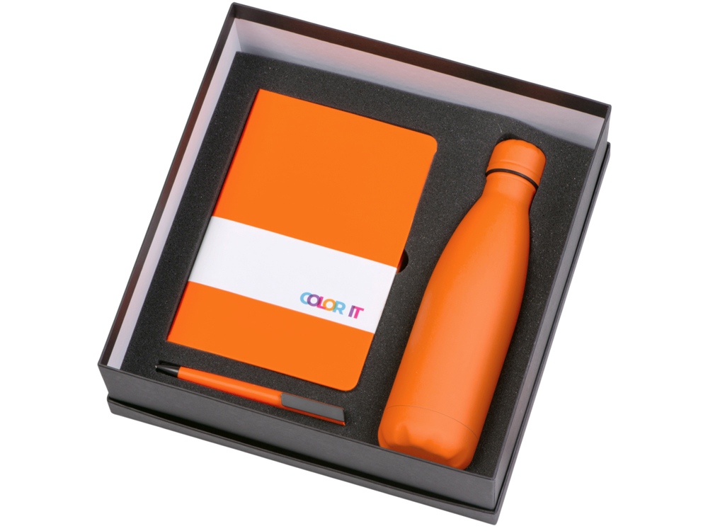 Подарочный набор c блокнотом C2, ручкой и термобутылкой, оранжевый-1