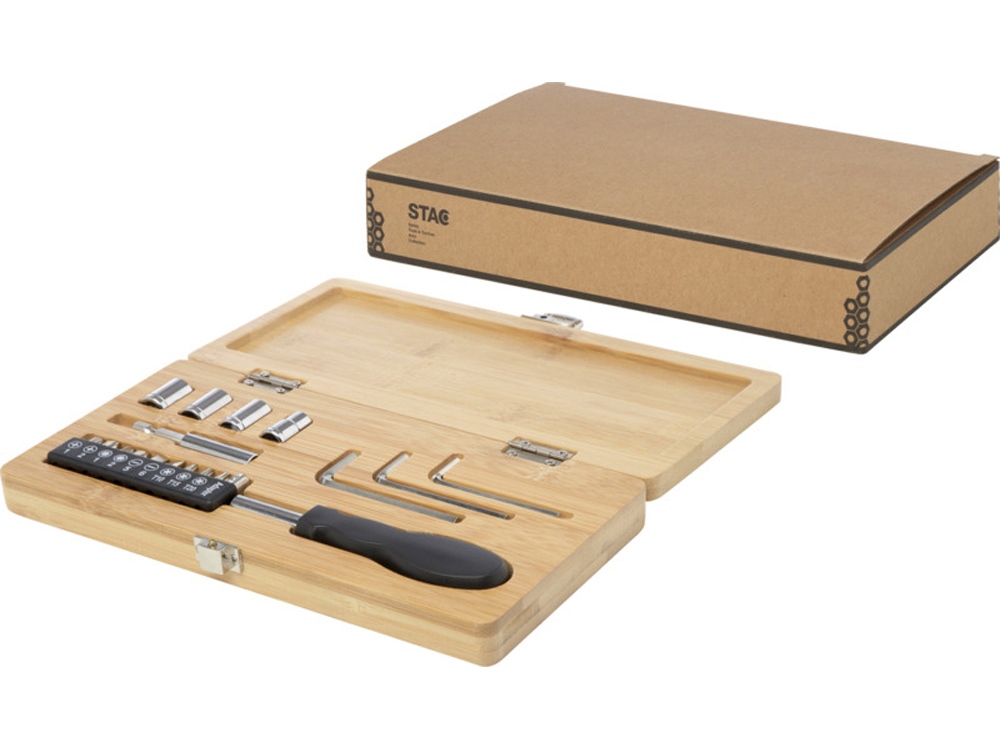 Набор инструментов Rivet из 19 предметов из бамбука/переработанной пластмассы - Натуральный-3