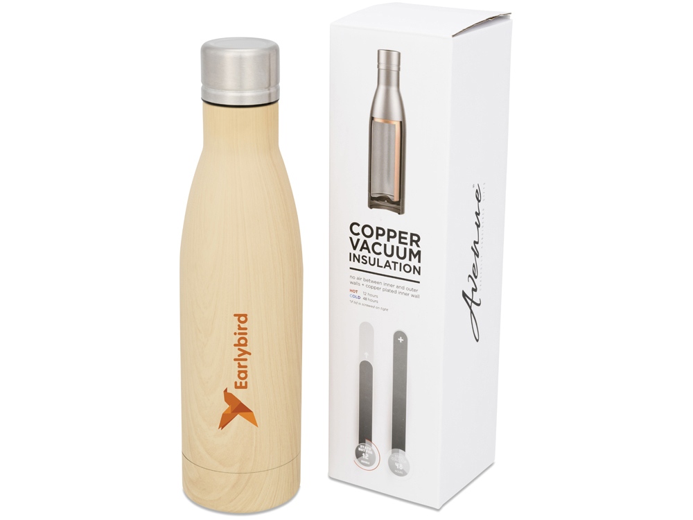 Бутылка Vasa с вакуумной изоляцией и покрытием под дерево, коричневый-3