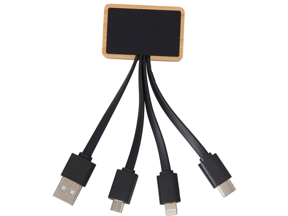 Кабель 3-в-1 с подсветкой лого Reedia S6, бамбук, черный-1