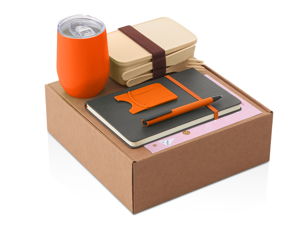 Набор с термокружкой, блокнотом, ручкой и ланчбоксом Refreshment, оранжевый-0