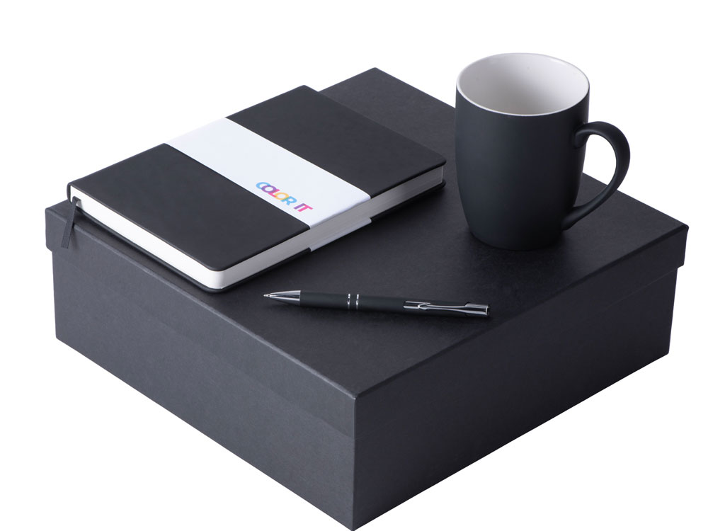Подарочный набор с блокнотом С2, металлической ручкой и кружкой, черный-0