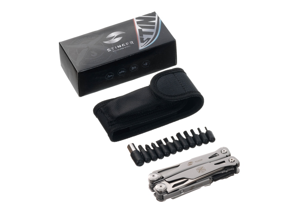 Мультитул Stinger, 106 мм, 15 функций, сталь, серебристый, в комплекте нейлоновый чехол-5