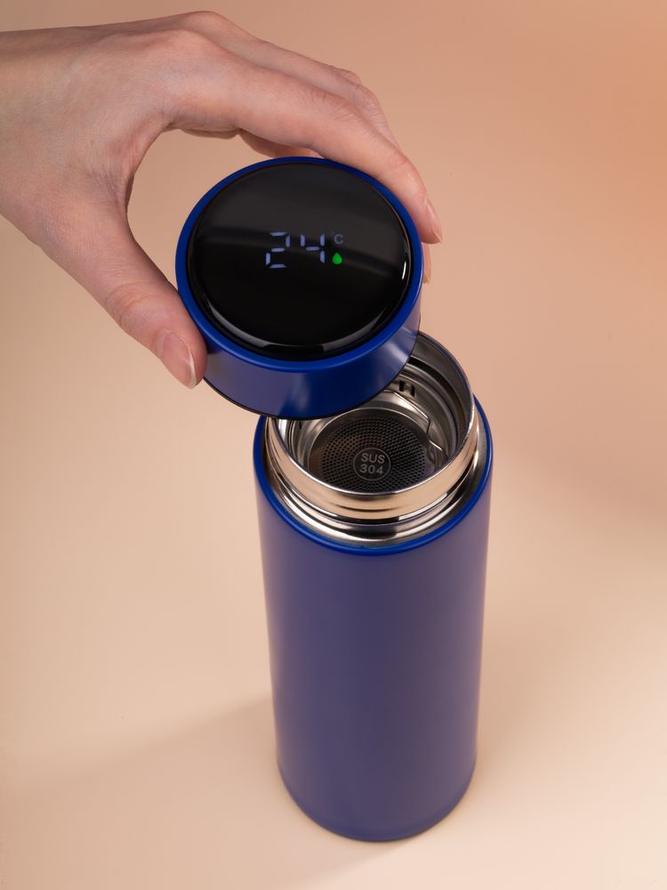 Смарт-бутылка с заменяемой батарейкой Long Therm, синяя-8