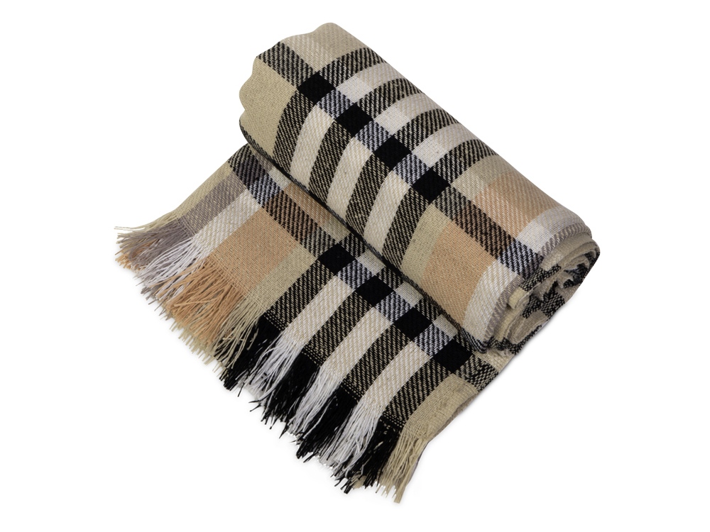 Плед Liner с бахромой, 140*205 см., бежевый с черным-0