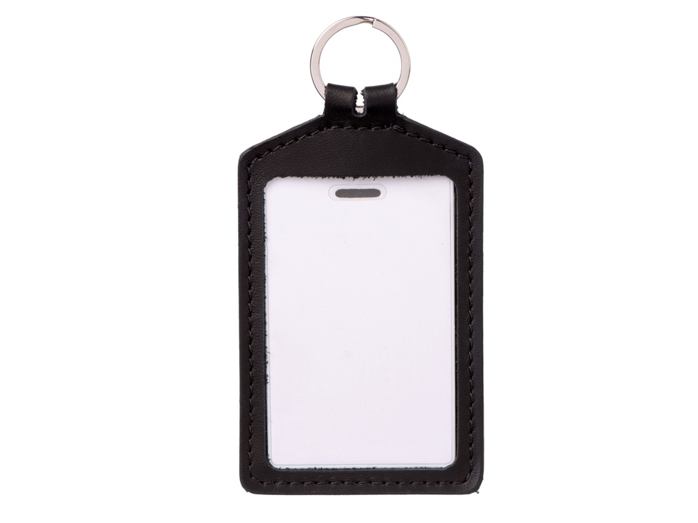 Кожаный бейдж для пропуска, черный-4