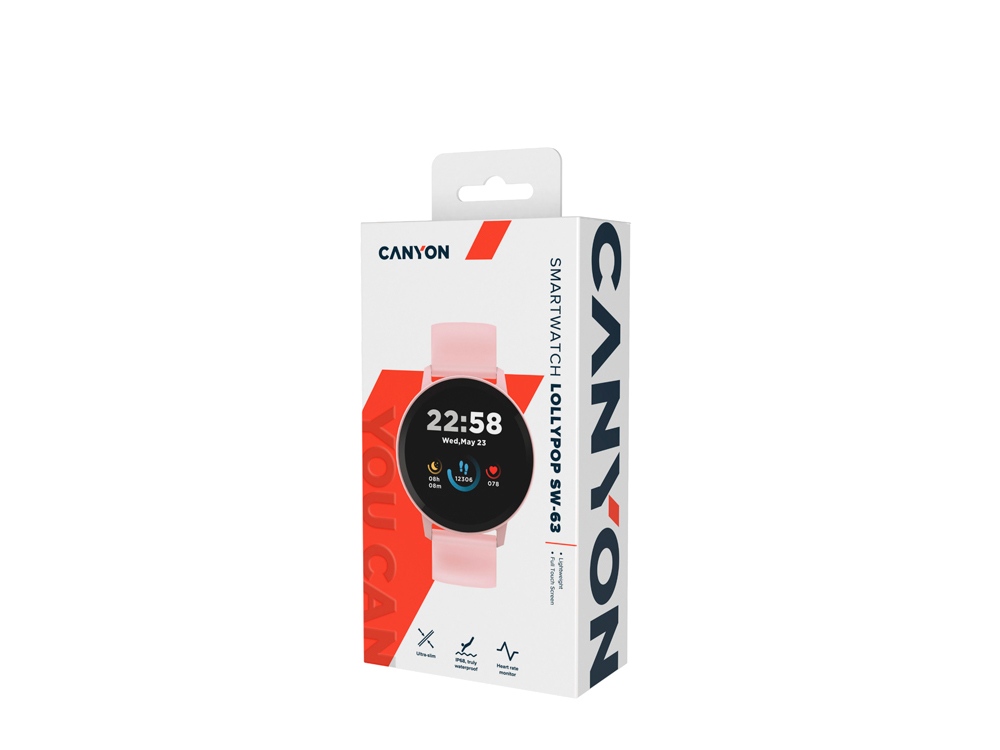 Умные часы CANYON Lollypop SW-63, IP 68, BT 5.0, сенсорный дисплей 1.3, розовый-6