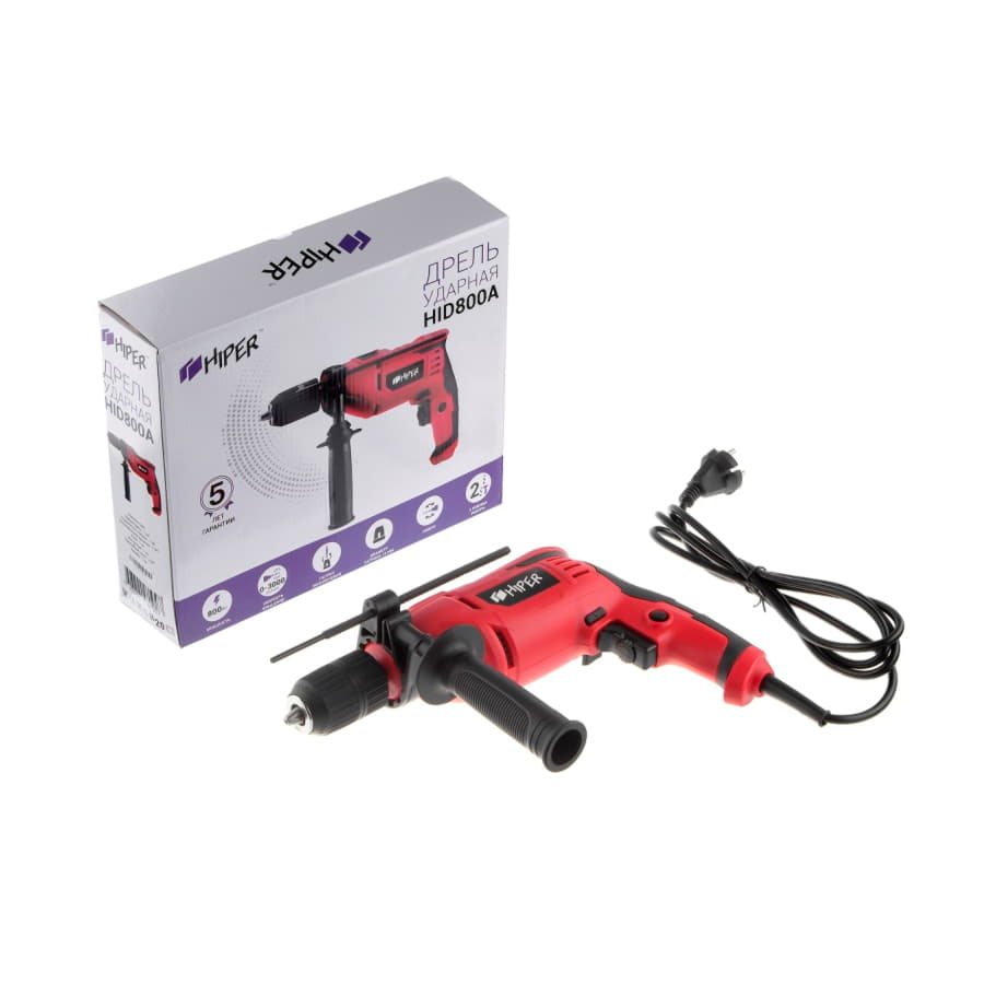 Дрель ударная HIPER HID800A, в коробке, 800Вт, красный-4
