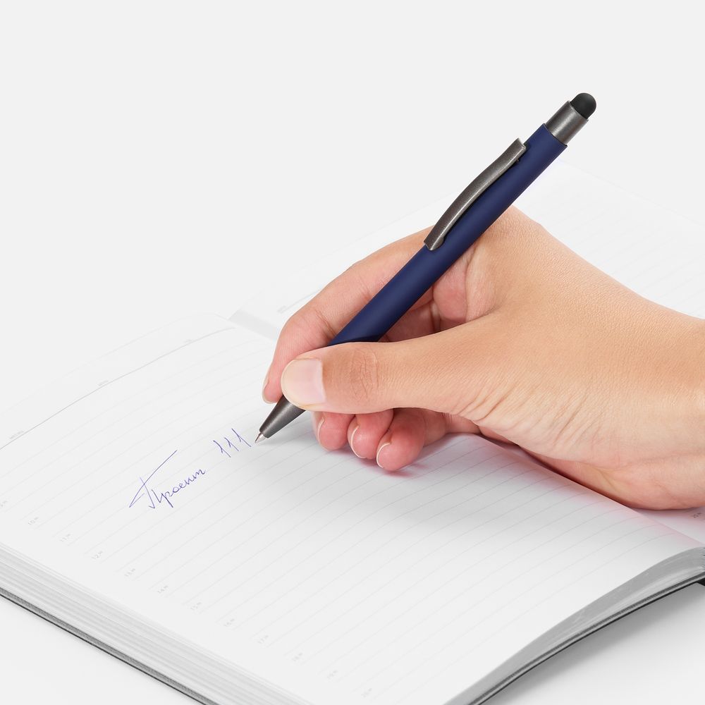 Ручка шариковая Atento Soft Touch со стилусом, темно-синяя-2