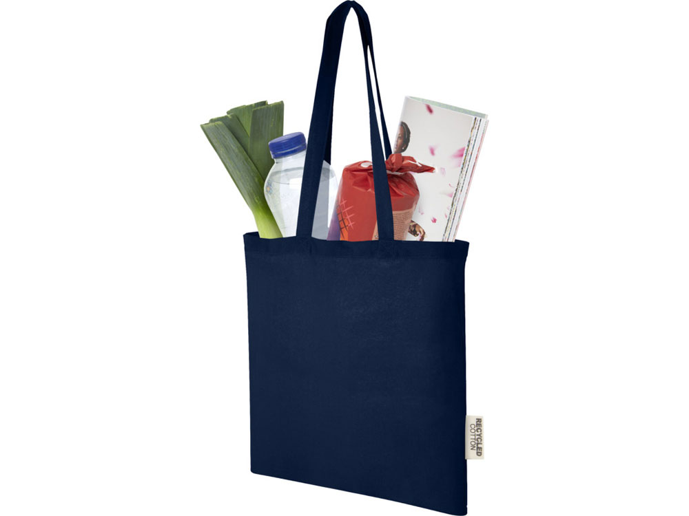 Эко-сумка Madras объемом 7 л из переработанного хлопка плотностью 140 г/м2, нэйви-2