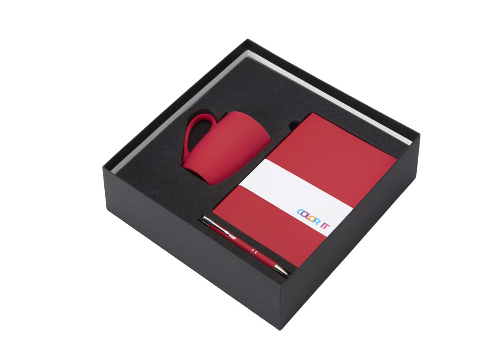 Подарочный набор с блокнотом С3, металлической ручкой и кружкой, красный-1