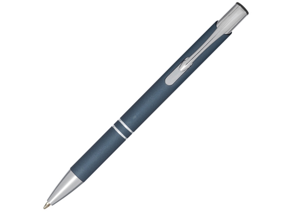 Шариковая кнопочная ручка Moneta с матовым антискользящим покрытием, синий-0