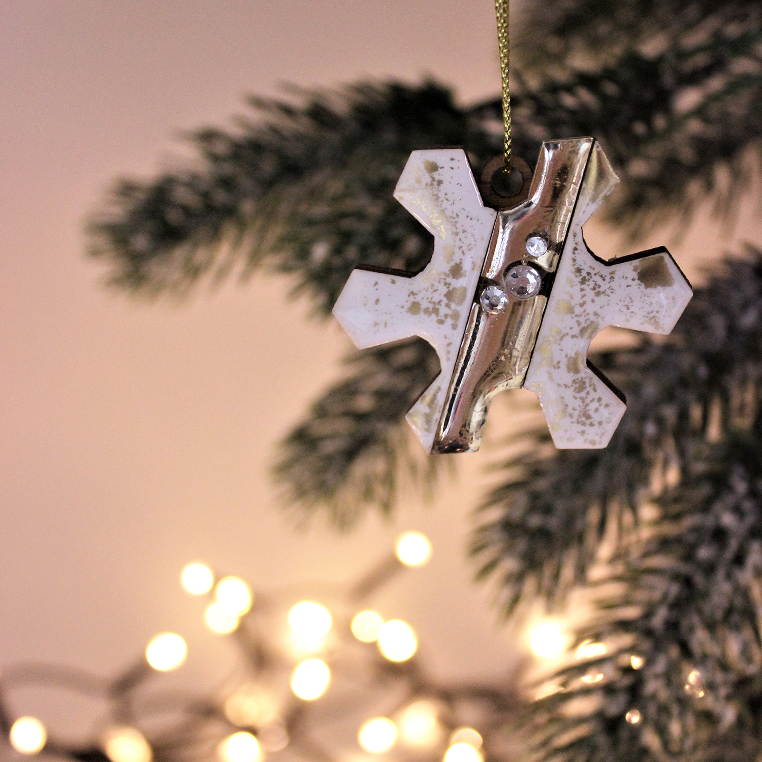 Ёлочная игрушка Снежинка (белый с золотым )-3