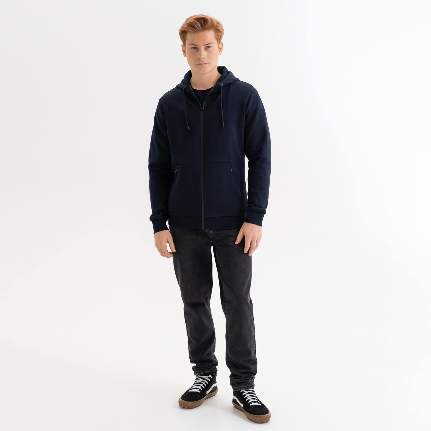 Толстовка на молнии с капюшоном MATEO темно-синяя-1