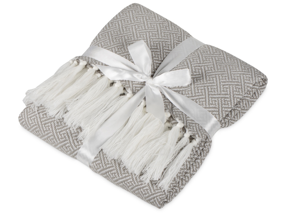 Плед акриловый Tassel с белой бахромой, бежевый-0